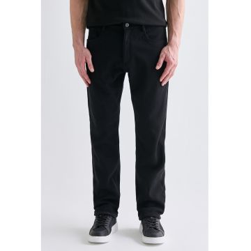 Pantaloni drepti cu model uni - Negru