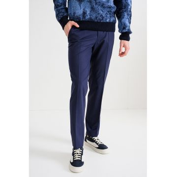 Pantaloni drepti din amestec de lana Hesten - Bleumarin