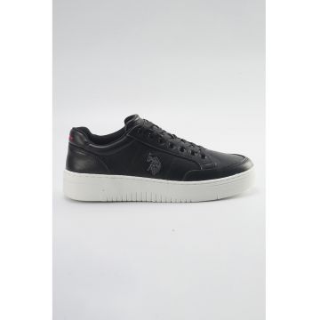 Pantofi sport din piele cu perforatii decorative - Negru stins