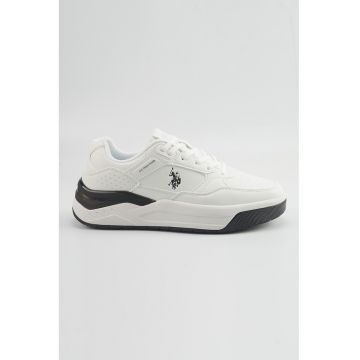 Pantofi sport din piele ecologica cu sireturi - Negru/Alb optic