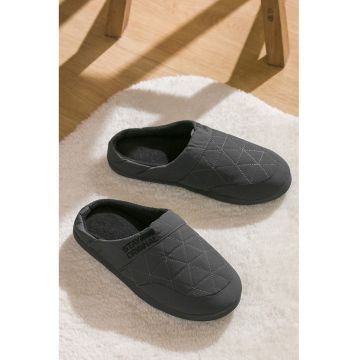 Papuci cu text brodat - Gri inchis