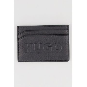 Portcart de piele cu logo - Negru