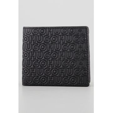 Portofel de piele cu logo - Negru