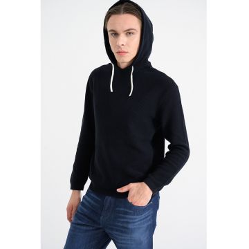Pulover cu aspect texturat si gluga - Albastru ultramarin
