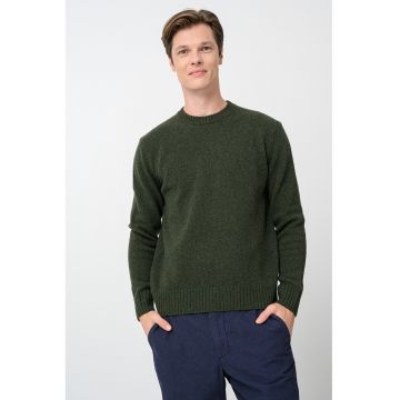 Pulover cu decolteu la baza gatului - din lana virgina - Kaki inchis