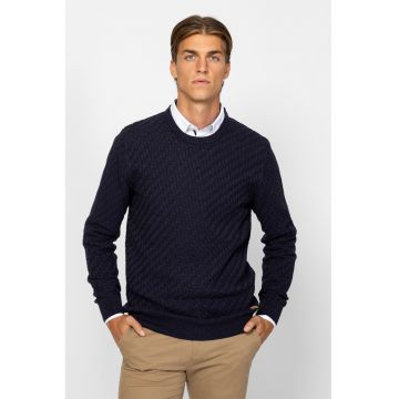 Pulover de bumbac cu decolteu la baza gatului - Albastru ultramarin