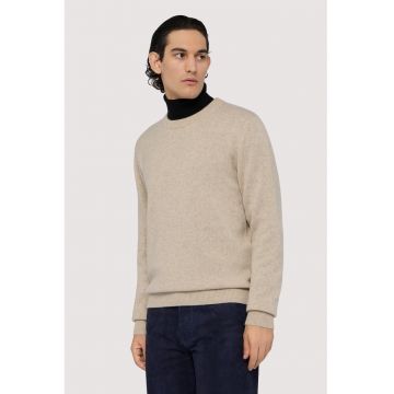 Pulover din casmir cu decolteu la baza gatului - Maro nisip