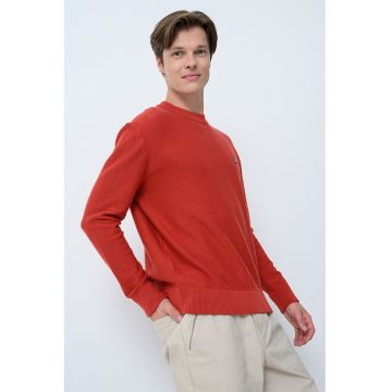 Pulover lejer din amestec de bumbac cu terminatii striate - Caramiziu