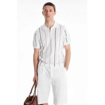 Pulover polo cu maneci scurte - Alb/Negru/Maro nisip