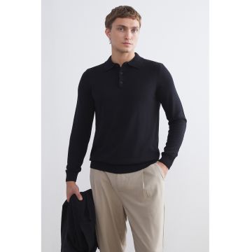 Pulover polo din amestec de bumbac - Negru