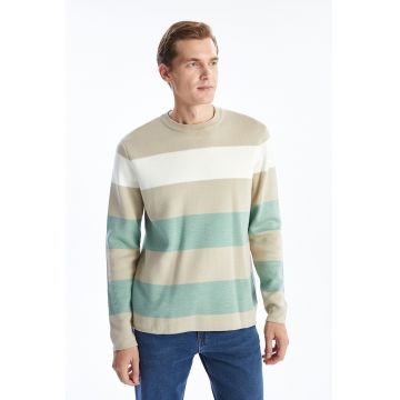 Pulover regular fit din bumbac - Alb fildes/Verde pal/Maro deschis