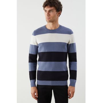 Pulover regular fit din bumbac - Alb/Negru/Albastru prafuit