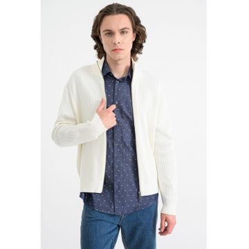 Pulover slim-fit cu fermoar - Alb murdar