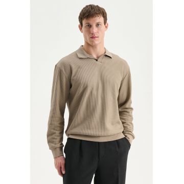 Pulover striat cu model uni - Bej