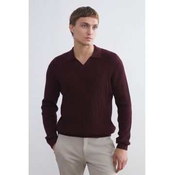 Pulover striat cu model uni - Violet pruna