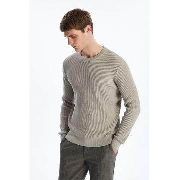 Pulover striat din bumbac - Grej