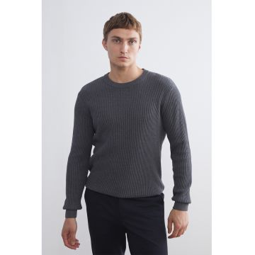 Pulover striat din bumbac - Gri antracit