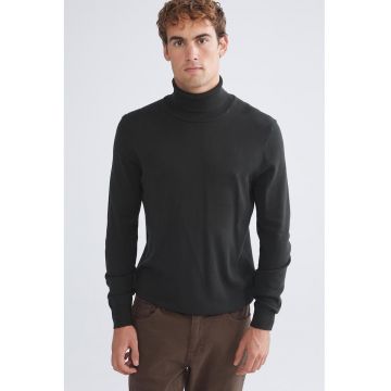 Pulover tricotat fin cu guler inalt - Gri antracit