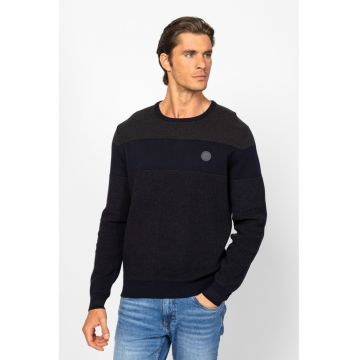 Pulover tricotat fin din bumbac cu detaliu aplicat - Verde padure