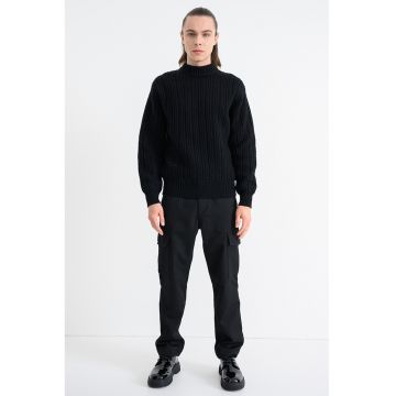 Pulover tricotat gros din amestec de lana virgina Korth - Negru