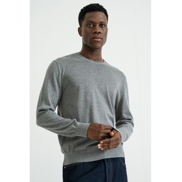 Pulover uni cu decolteu la baza gatului - Gri inchis