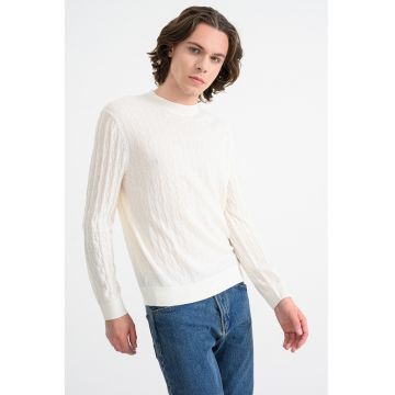 Pulover uni din amestec de lana virgina - Alb