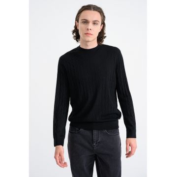 Pulover uni din amestec de lana virgina - Negru