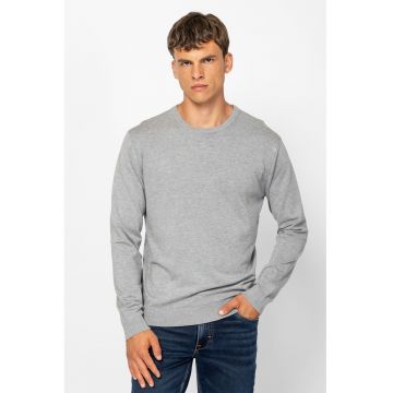 Pulover uni tricotat fin cu decolteu la baza gatului - Gri deschis