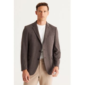 Sacou regular-fit cu model uni - Maro