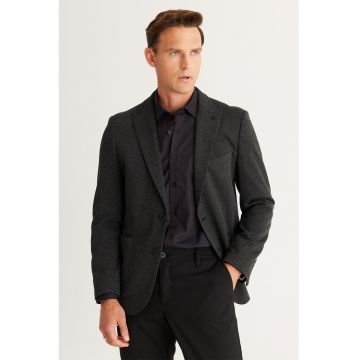 Sacou regular-fit cu model uni - Negru melange