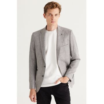 Sacou slim-fit cu model uni - Gri melange