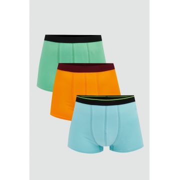 Set de boxeri cu model uni - 3 perechi - Albastru pastel/Portocaliu mandarina/Verde menta