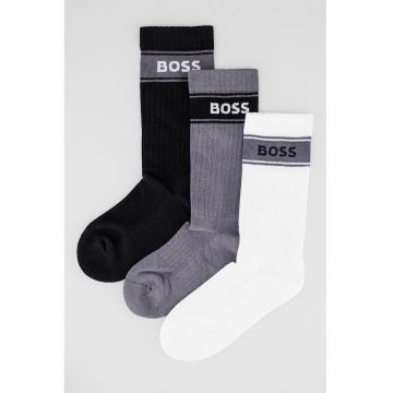 Set de sosete lungi cu detaliu logo - 3 perechi - Alb/Negru/Gri