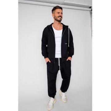 Set Neo hanorac cu fermoar si pantalon Baggy Black New 19209 - Negru