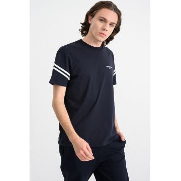 Tricou cu accente in dungi - Alb/Albastru ultramarin