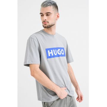 Tricou cu decolteu la baza gatului si imprimeu logo Nico - Gri cenusiu/Albastru royal