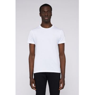 Tricou cu decolteu la baza gatului si model uni - Alb optic