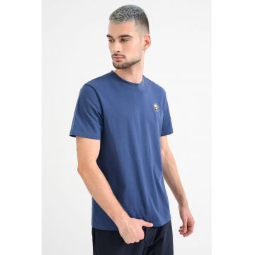 Tricou de bumbac cu aplicatie logo discreta - Albastru inchis