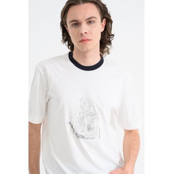 Tricou de bumbac cu decolteu la baza gatului - Negru/Alb murdar/Gri inchis