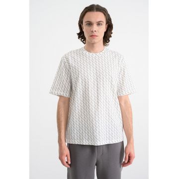 Tricou de bumbac cu model logo - Alb/Gri inchis