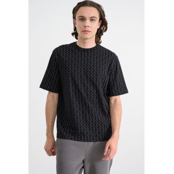 Tricou de bumbac cu model logo - Negru/Gri inchis