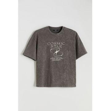 Tricou din amestec de bumbac cu imprimeu - Maro inchis