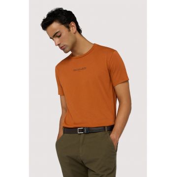 Tricou din bumbac cu detaliu logo - Portocaliu inchis