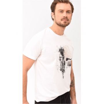 Tricou pentru barbati  T-Roadbike alb din bumbac - Comfort Fit - Alb