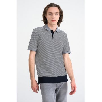 Tricou polo cu dungi - Alb/Albastru ultramarin