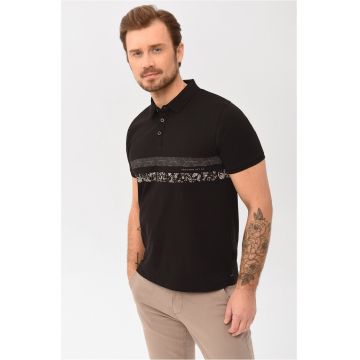 Tricou polo  O-Stev pentru barbati - negru cu imprimeu
