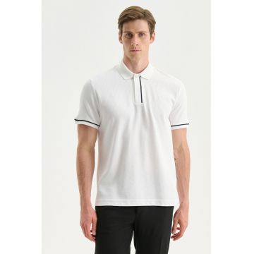 Tricou polo texturat - Alb optic
