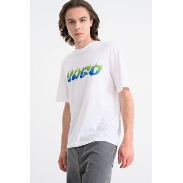 Tricou regular fit cu imprimeu frontal Napolux - Alb/Albastru royal/Verde feriga