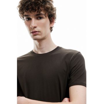 Tricou slim fit de bumbac - Maro inchis