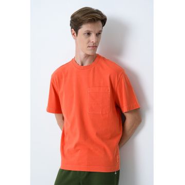 Tricou supradimensionat cu buzunar aplicat pe piept - Portocaliu